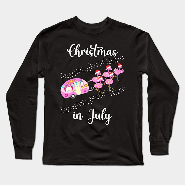 Funny Flamingo Pink Camping Car Christmas in July Long Sleeve T-Shirt by mccloysitarh